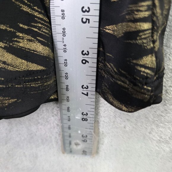 Womens Black & Gold Faux Wrap Dress Long Sleeve Tie-Back Waist Polyester Size L - Picture 5 of 6